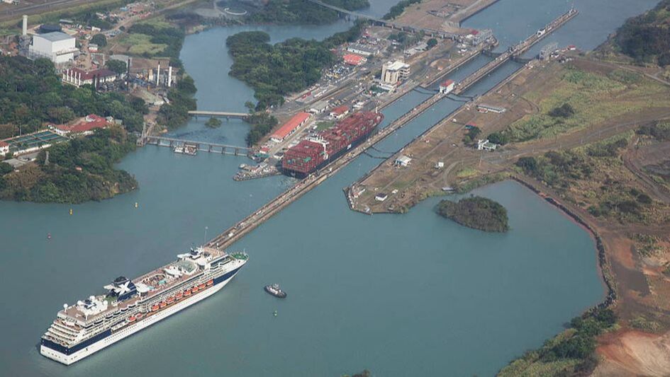 Celebrity cruise ship going through the Panama Canal
