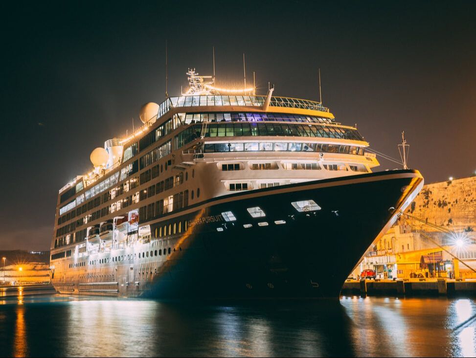 Azamara ship in port at night